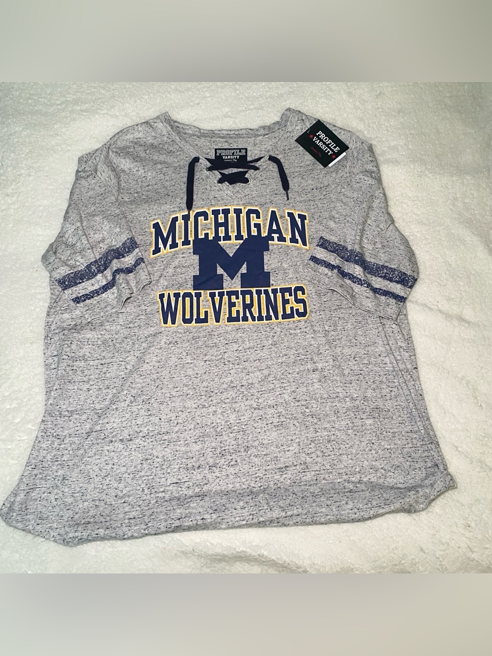 Varsity Grey Heather Lace-Up Pullover with Navy & Gold Accent